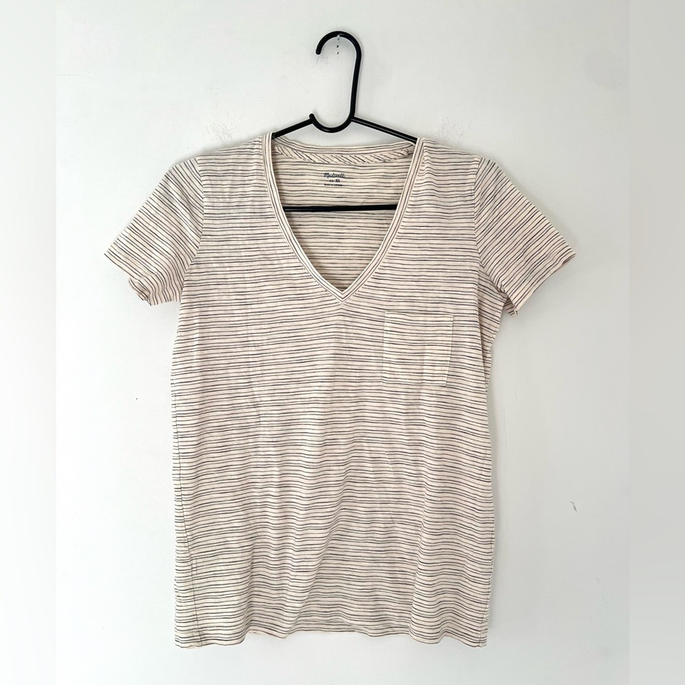 NWT Madewell whisper v neck tee short sleeve cream & black stripe cotton xs
